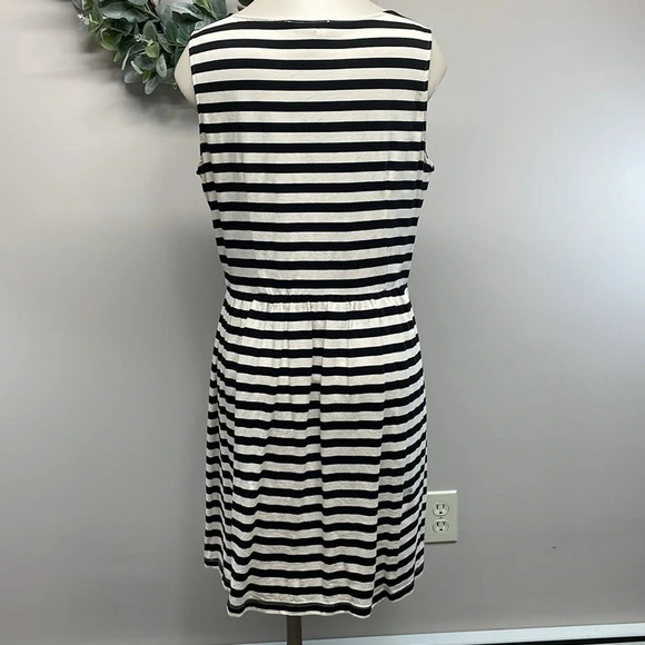 Ann Taylor Loft Petites Sleeveless Black & Ivory Striped Lace Trim Dress MP - Picture 4 of 14